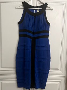 Signature by Sangria Size 10 Sleeveless Royal Blue and Black Midi Sheath Dress
